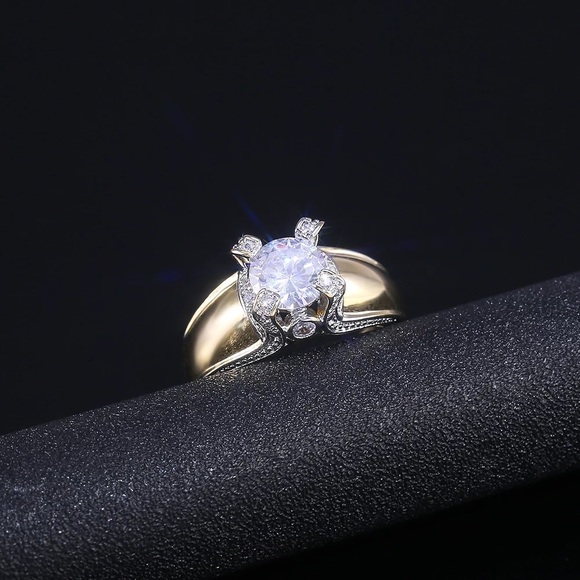 New Unisex Yellow Gold Plated Diamond Ring - Picture 3 of 7